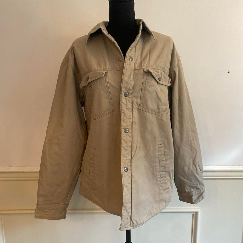 Craftsman Red Flannel Lined Khaki Tan Chore Jacket Men's Medium M Button Canvas